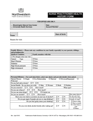 Comprehensive Health History Template  Form