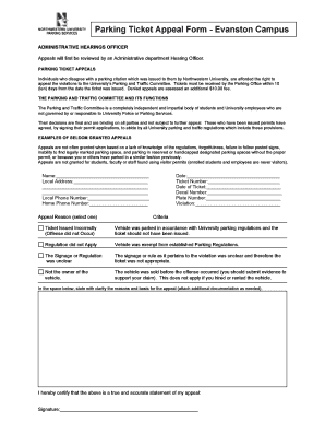 Northwestern University Police Parking Ticket Form