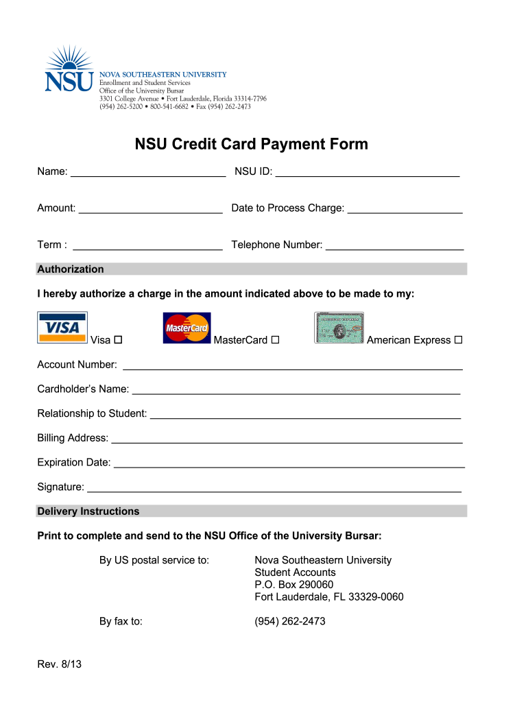  Nsu Credit Card Payment Form 2013