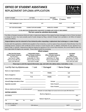 Pace University Replacement Diploma Form