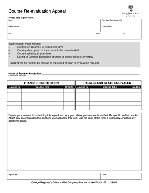 Palm Beach State College Re Evaluation Form