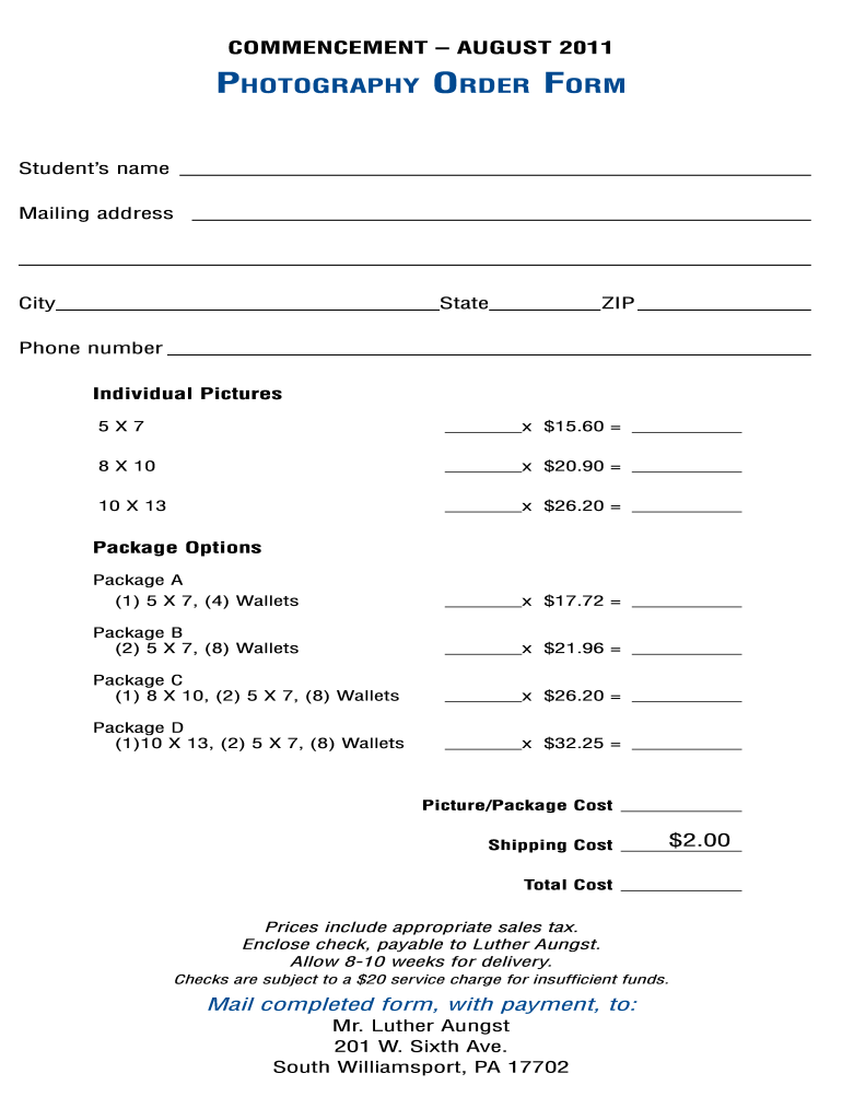 PHOTOGRAPHY ORDER FORM Pct