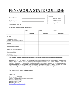 Observation Hours Log Sheet Physical Therapy  Form