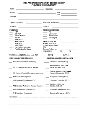 Mba Program Foundation Course Review Philadelphia University Philau Form