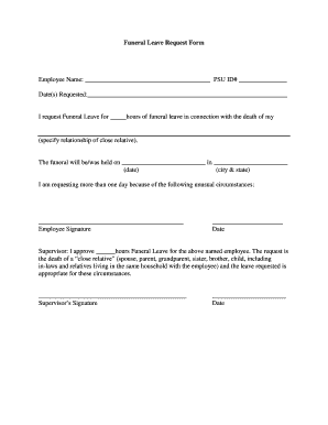 Funeral Excuse Letter for Work PDF  Form