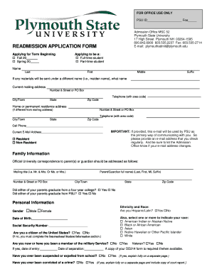 Plymouth State University Application Form