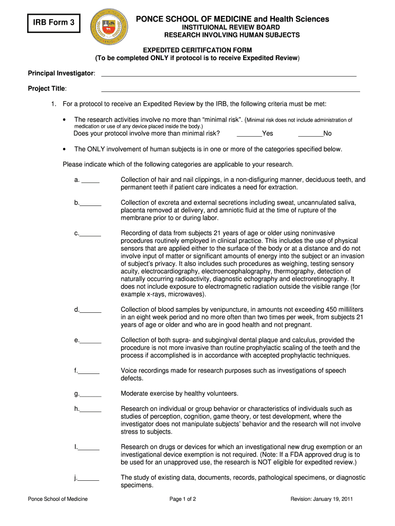 Irb Ponce Health Sciences University Form