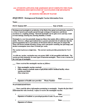 Meningococcal Meningitis Vaccine Information Form Fgcu