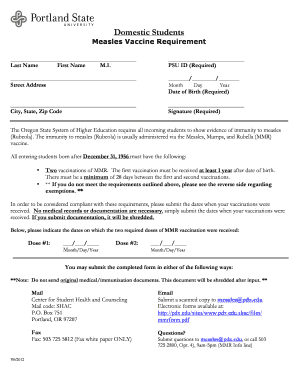 Portland State University Measles Online Form