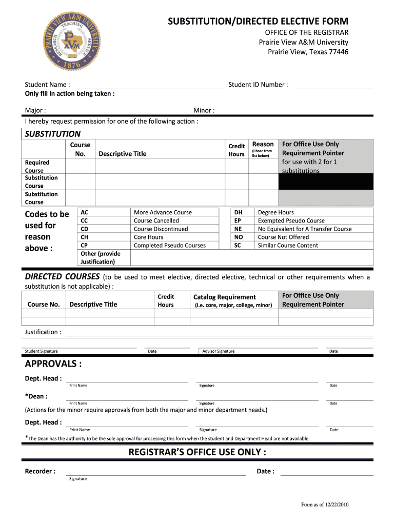 Pvamu Substitution Form