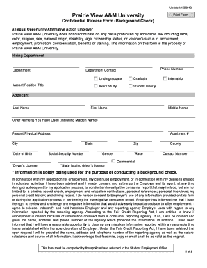 Confidential Release Form Prairie View A&amp;M University Pvamu