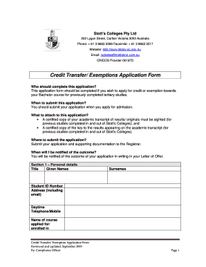 Credit Transfer Application Sample  Form