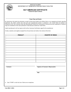 Subsection 60 09 Buy American Steel and Manufactured Products for Construction Contracts  Form