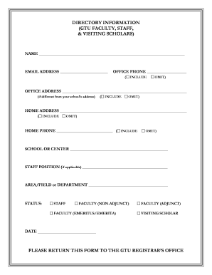 Directory Information Gtu Faculty, Staff, & Visiting Scholars
