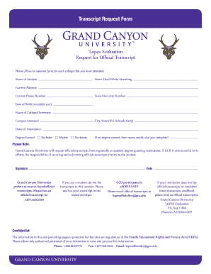 Grand Canyon University Transcript  Form