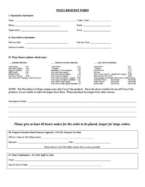 Pizza Request Form Providence College Providence