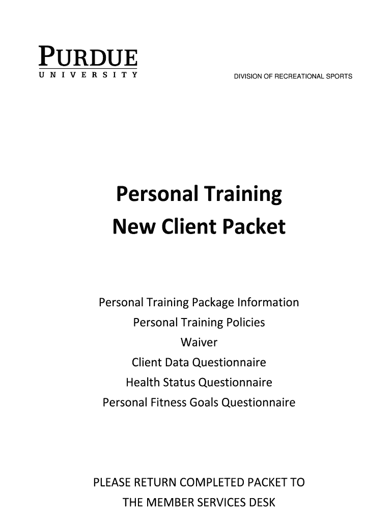 Personal Training Client Packet Purdue University Purdue  Form