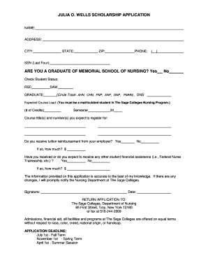 Julie O Wells Scholarship Application Suny Poly  Form