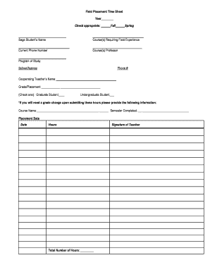 College Placement Timesheets Form