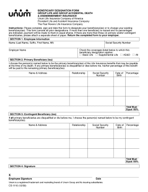  Unum Cs 1110 Form 2009-2024