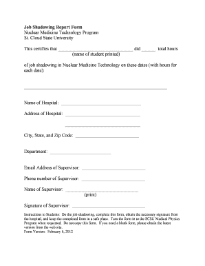 Get and Sign Job Shadowing Report Form Nuclear Medicine Technology Stcloudstate 2012