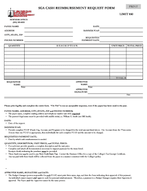 Get and Sign SGA Cash Reimbursement Request Form PDF Sjfc