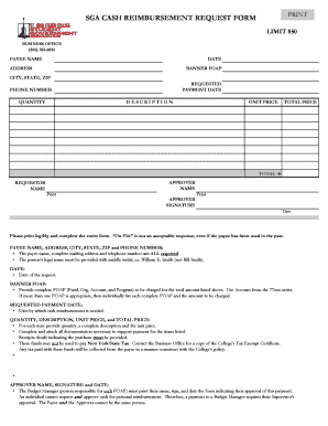 SGA Cash Reimbursement Request Form PDF Sjfc