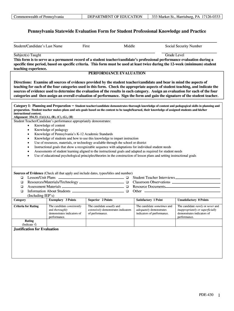 Evaluation Pennsylvania  Form