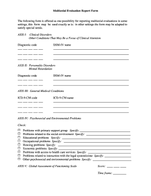 Multiaxial Evaluation Report Form