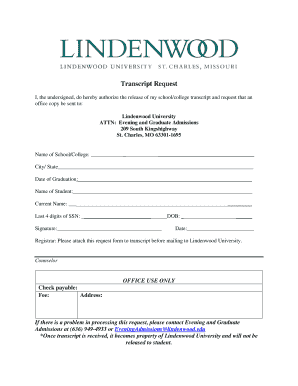 Lindenwood University Transcripts  Form
