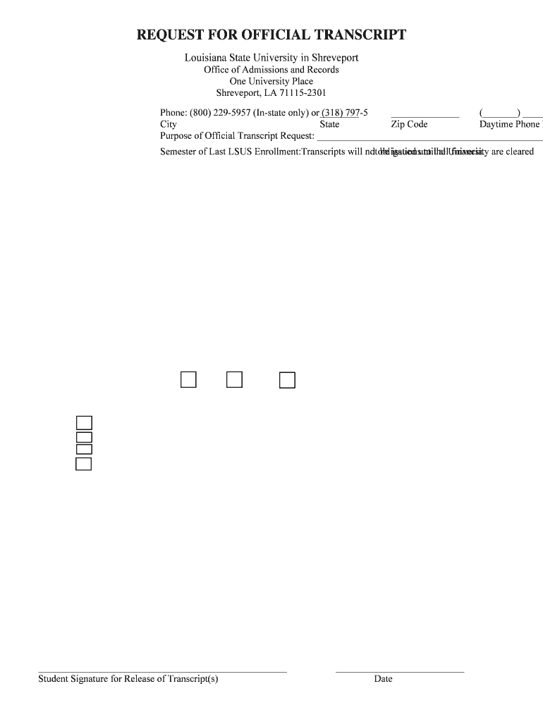 Lsu Transcript Request  Form