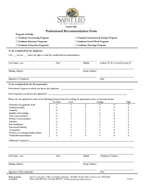 Download Professional Recommendation Form Saint Leo University