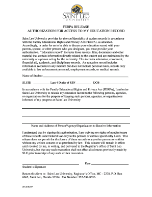 Saint Leo University Admission Acceptance Letter Form