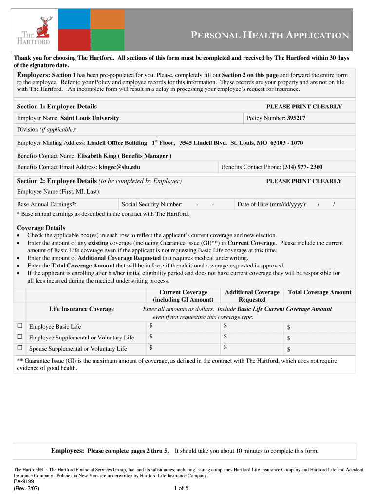  the Hartford Evidence of Insurability 2007-2024