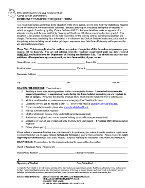 Slu Housing Exemption  Form