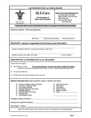 Slu Medical Records Fax Number  Form