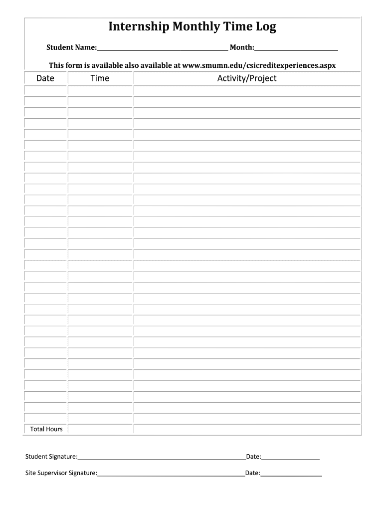 Get and Sign Internship Monthly Time Log  Smumn  Form