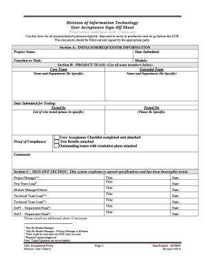 Uat Sign off Template Excel  Form