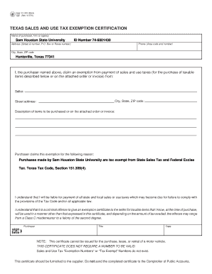 Printable Texas Tax Exempt Form Shsu
