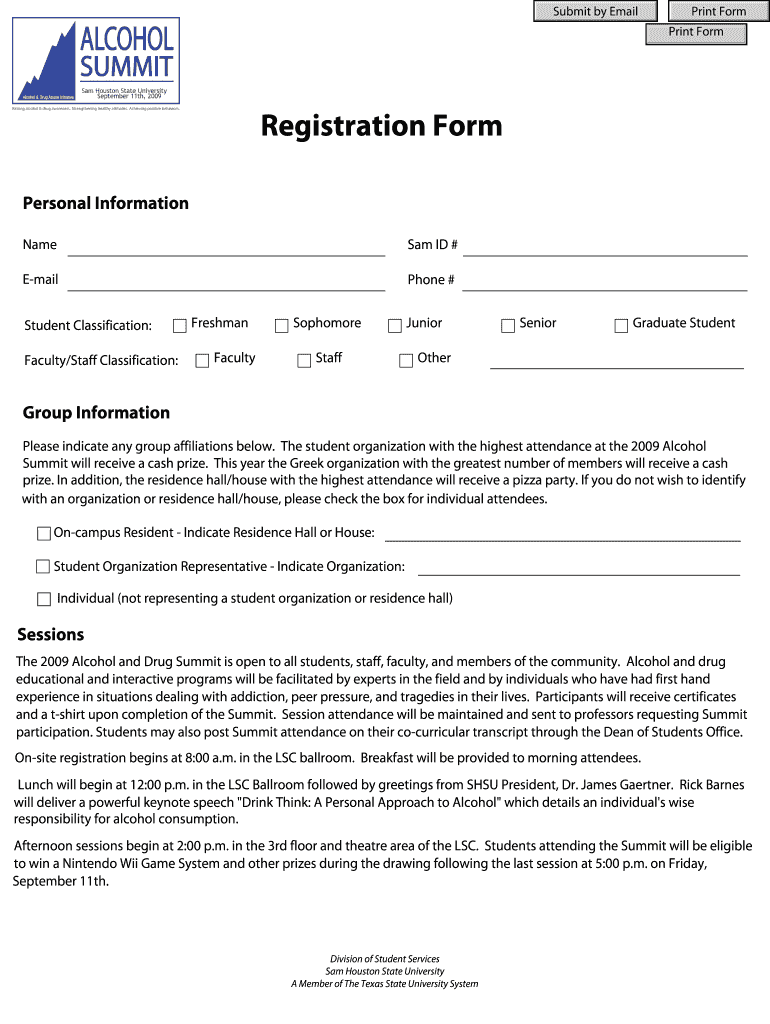  Affidavit Form for Sam Houston State 2009