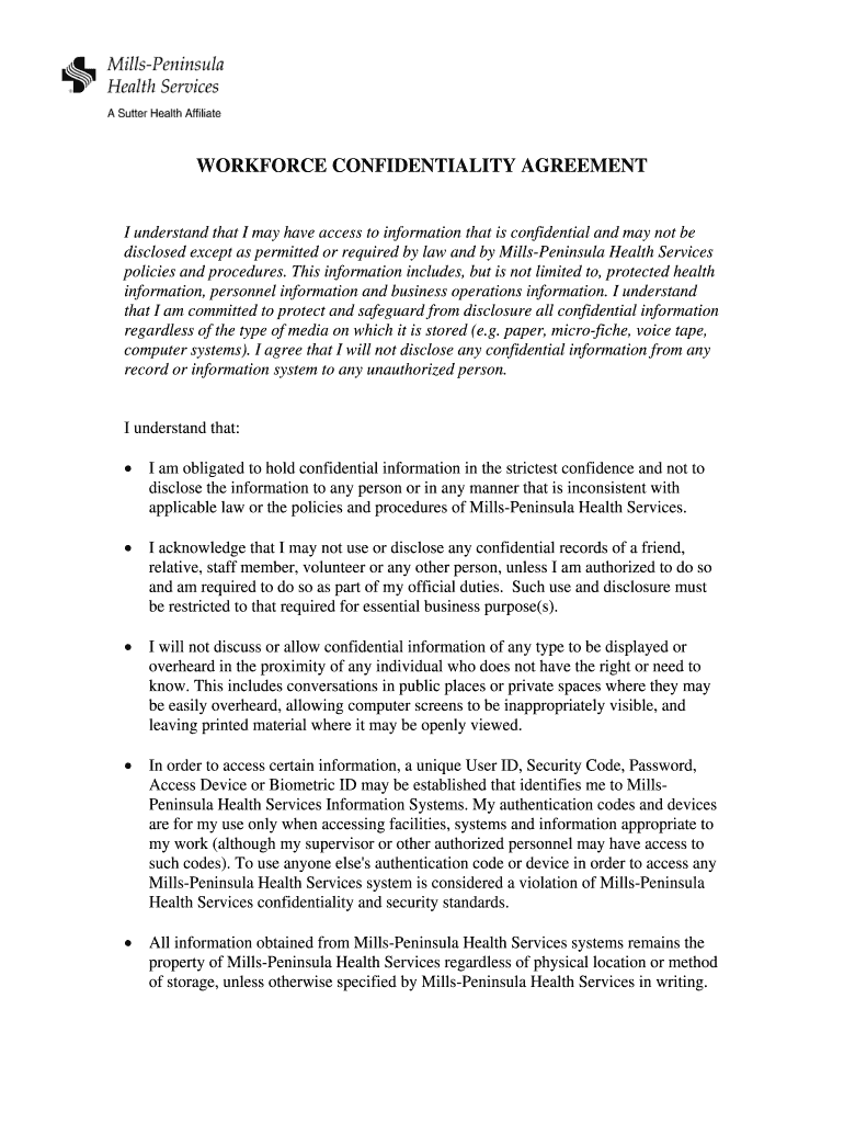 Workforce Confidentiality Agreement Form Samuel Merritt University Samuelmerritt