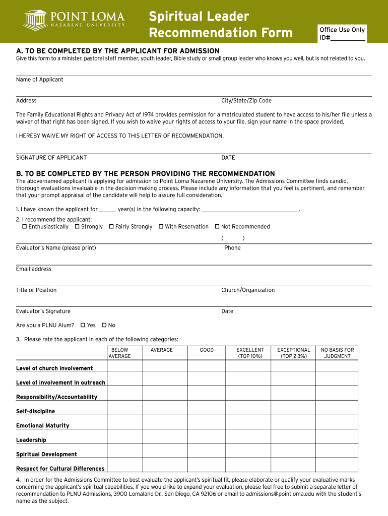 Spiritual Recommendation  Form