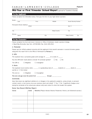 Mid Year or First Trimester School Report Sarah Lawrence College Slc  Form