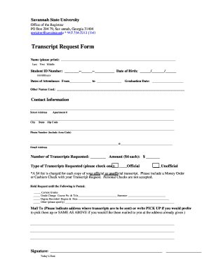 Transcript Request Form Savannah State University Savannahstate