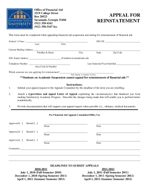 Savannah State University Online Appeal Website Form