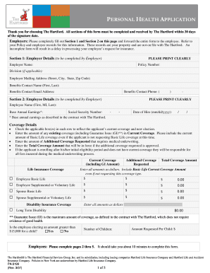 The Hartford Personal Health Application Texas Form