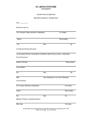 Release of Medical Information Form St Bonaventure