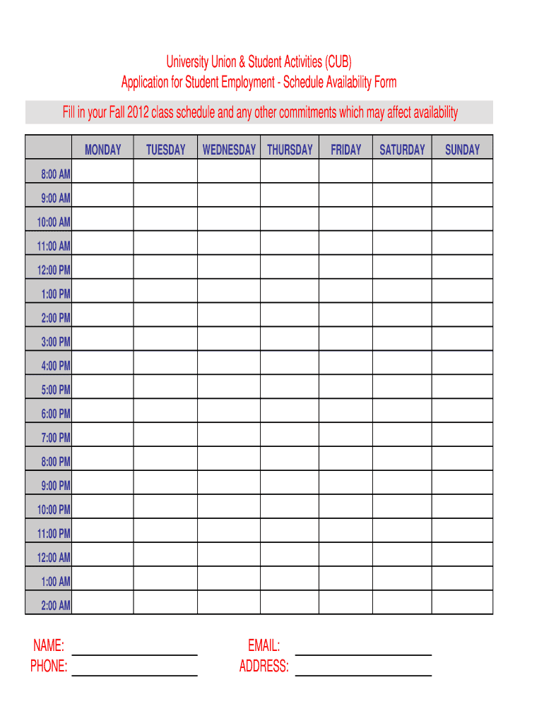 Availability Chart  Form