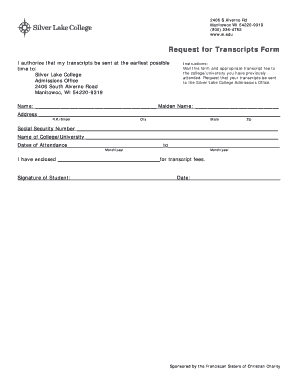 Silver Lake College Transcripts  Form