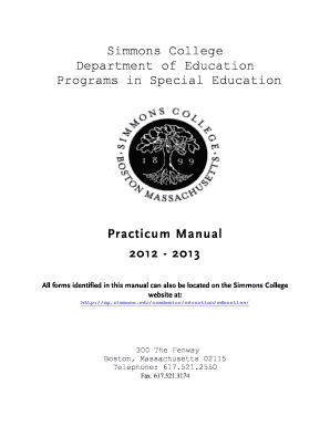 Simmons College Special Education Practicum Handbook Form